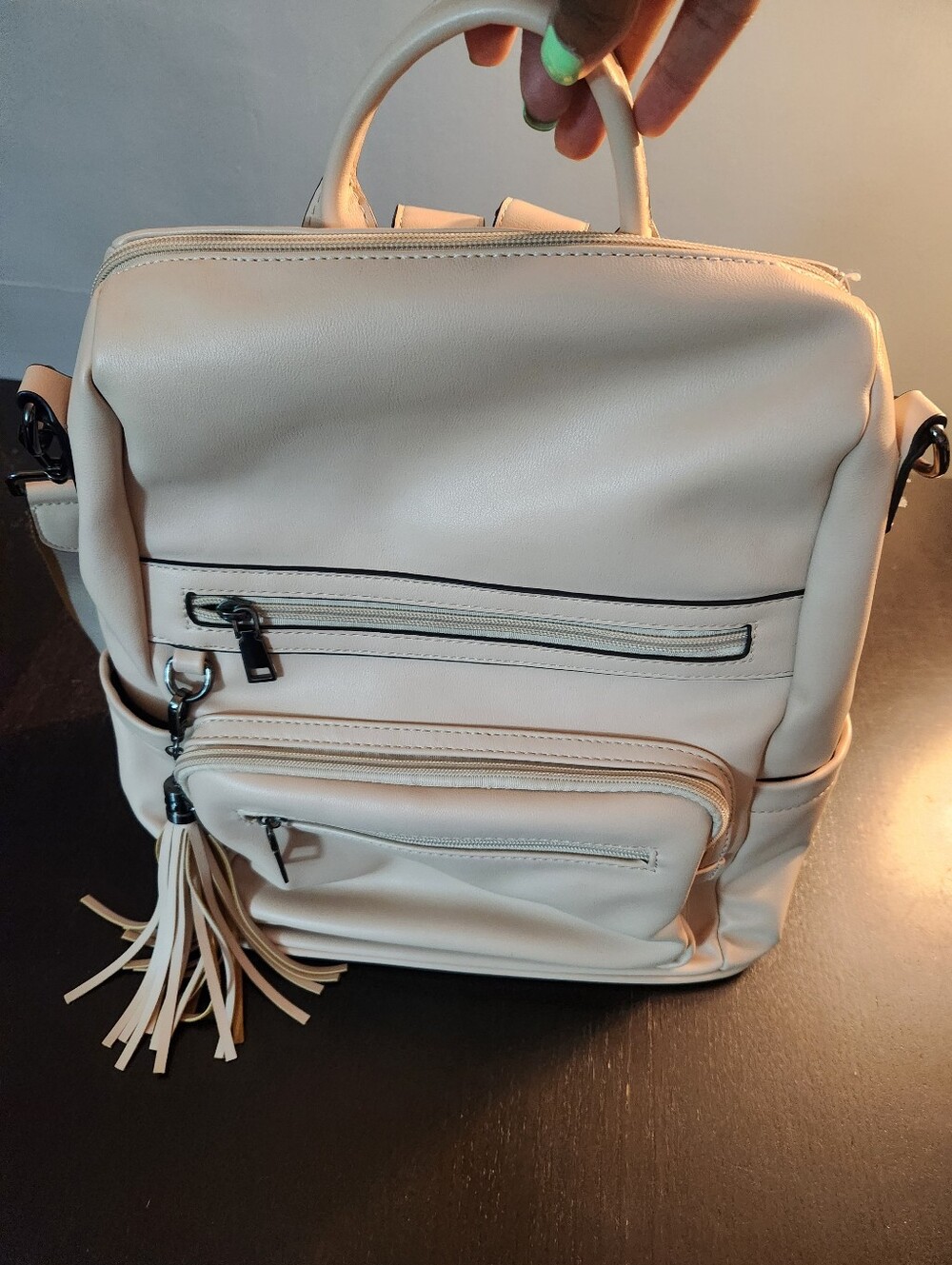 Women’s Pink Vegan Faux-Leather Purse Converts To Backpack with Tassel Accent